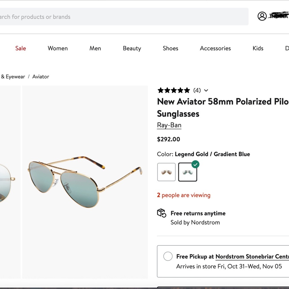 NWT Ray-Ban RB 3625 Aviator 58mm Polarized Pilot Sunglasses